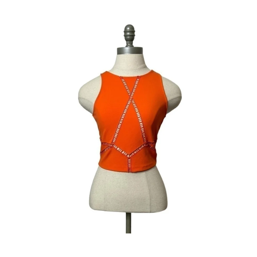 H&M Neon Orange Lasercut Matching Set Crop Top & Skirt Set Size XS/Small